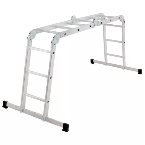 Sokcélú létra, Strend Pro, 4 az 1-ben, 4x3 fokos, 346cm, ezüst, alumínium, többcélú, önzáró csuklós, stabilizátoros
