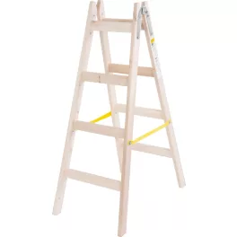   Kétrészes létra, Strend Pro, 2 x 4 fokos, fa, 130 cm, 150 kg teherbírás, kétoldalas kivitel, vödörtartó kampóval, horganyzott fém részek