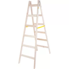   Kétrészes létra, Strend Pro, 2 x 6 fokos, fa, 190 cm, 150 kg teherbírás, kétoldalas kivitel, vödörtartó kampóval, horganyzott fém részek