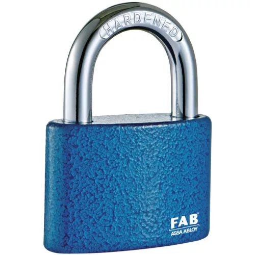 Lakat, FAB 30H, 63 mm, kék, függőzár kivitel, edzett, kétoldali reteszelés, 3 db kulccsal