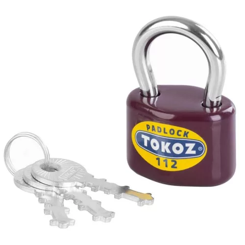 Lakat, Tokoz 112/45, 45 mm, bordó, függőzár kivitel, 3 db kulccsal, időjárásálló, kültéri használatra