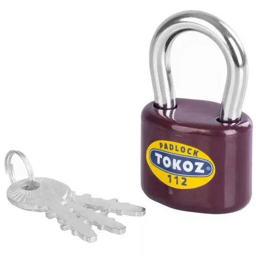 Lakat, Tokoz 112/50, 50 mm, bordó, függőzár kivitel, 3 db kulccsal, időjárásálló, kültéri használatra