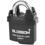 Lakat, Blossom LS0505, 50 mm, fekete, biztonsági, függőzár kivitel, 3 db kulccsal, kapukhoz, ajtókhoz és szekrényekhez