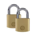 Lakat, Yale Y110B/40/122/2, 40 mm, sárgaréz, függőzár kivitel, edzett, 2 db, 2 azonos zárszerkezet, 3 db kulccsal
