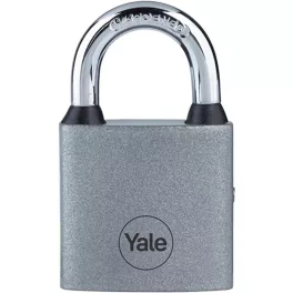   Lakat, Yale Y111S/60/132/1, 63 mm, ezüst, edzett kengyel, tartós, alap biztonsági szint, 3 db kulccsal