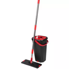   Felmosó szett, MagicHome QuickShine, 8 l, lapos, 360°-ban forgó fej, facsaró vödörrel, nedves és száraz tisztításhoz, 2 db mopfej