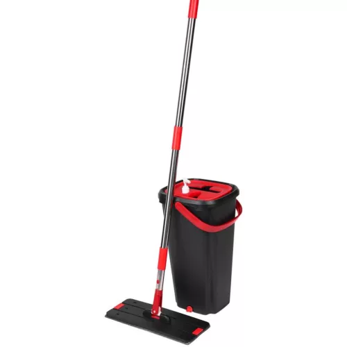 Felmosó szett, MagicHome QuickShine, 8 l, lapos, 360°-ban forgó fej, facsaró vödörrel, nedves és száraz tisztításhoz, 2 db mopfej