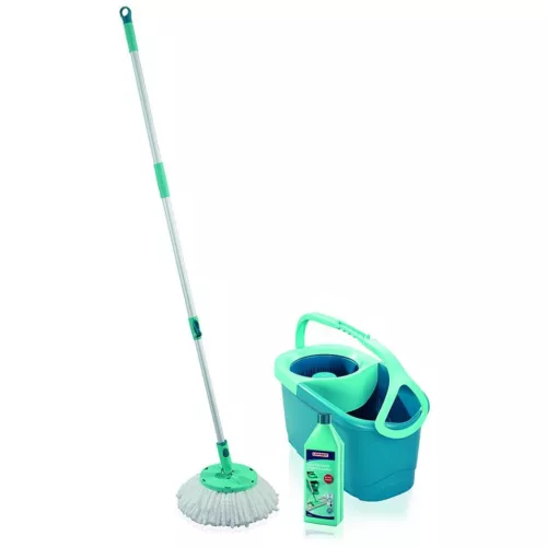 Felmosó szett, Leifheit 55414 Rotation Disc Mop Ergo + Power cleaner, vödörrel, centrifugális csavarás, 360°-os csukló, kíméletes fapadlóra