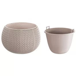   Műanyag virágcserép, Prosperplast Splofy Bowl, mokka, átmérő: 29 cm, magasság: 19,5 cm, tál alakú, betéttel, 3,9 l, kerek