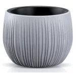 Műanyag virágcserép, Prosperplast Beton Bowl, szürke, átmérő: 18 cm, magasság: 14 cm, bordázott, betonhatású, kerek