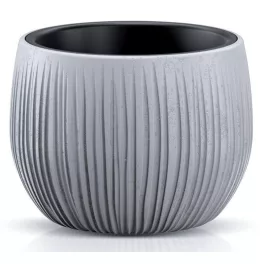   Műanyag virágcserép, Prosperplast Beton Bowl, szürke, átmérő: 18 cm, magasság: 14 cm, bordázott, betonhatású, kerek