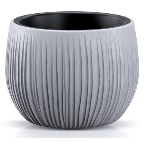 Műanyag virágcserép, Prosperplast Beton Bowl, szürke, átmérő: 18 cm, magasság: 14 cm, bordázott, betonhatású, kerek