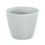 Műanyag virágcserép, Prosperplast Splofy, fehér, átmérő: 29,5 cm, magasság: 24,9 cm, kötött mintázat, 11,5 l, kerek