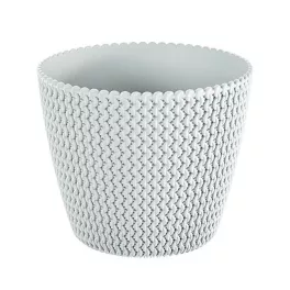   Műanyag virágcserép, Prosperplast Splofy, fehér, átmérő: 29,5 cm, magasság: 24,9 cm, kötött mintázat, 11,5 l, kerek