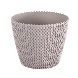   Műanyag virágcserép, Prosperplast Splofy, mokka, átmérő: 29,5 cm, magasság: 24,9 cm, kötött mintázat, 11,5 l, kerek