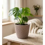 Műanyag virágcserép, Prosperplast Splofy, mokka, átmérő: 29,5 cm, magasság: 24,9 cm, kötött mintázat, 11,5 l, kerek