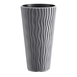   Műanyag virágcserép, Prosperplast Sandy Slim 400, szürke, átmérő: 39 cm, betéttel, 15 / 54 l, hullámmintás, kerek