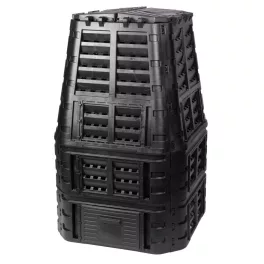   Komposztáló, Qbrick Patrol Eco Multi, fekete, 1000 l, 93,3 x 93,3 x 146 cm, fedeles, alsó ürítőajtóval, egyszerű össszeszerelés