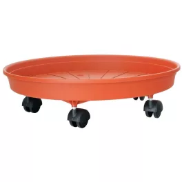   Virágcserép alátét, Ics Margherita, terrakotta, átmérő: 35 cm, 6 cm magas perem, műanyag, 4 db forgó kerék, kerek