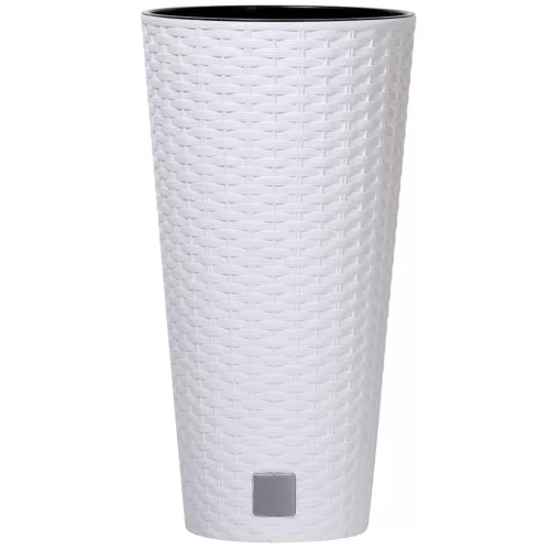 Rattan virágcserép, Prosperplast Rato Tubus 250, fehér, átmérő: 25 cm, magasság: 47,6 cm, betéttel, 9 / 15,5 l, rattan hatású, kerek
