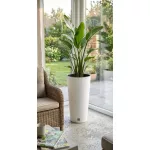 Rattan virágcserép, Prosperplast Rato Tubus 400, fehér, átmérő: 40 cm, magasság: 76,3 cm, betéttel, 35 / 64 l, rattan hatású, kerek