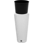 Rattan virágcserép, Prosperplast Rato Tubus 400, fehér, átmérő: 40 cm, magasság: 76,3 cm, betéttel, 35 / 64 l, rattan hatású, kerek
