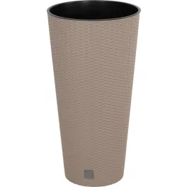   Rattan virágcserép, Prosperplast Rato Tubus 400, mokka, átmérő: 40 cm, magasság: 76,3 cm, betéttel, 35 / 64 l, rattan hatású, kerek