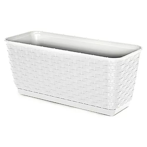 Rattan virágláda, Prosperplast Ratolla P, barna, 49,2 x 17,2 cm, magasság: 17,4 cm, alátéttel, 12 l, rattan hatású