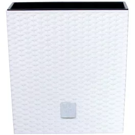  Rattan virágcserép, Prosperplast Rato Low 200, fehér, 20 x 20 cm, magasság: 20,2 cm, betéttel, 6,8 l, rattan hatású, négyzetes, alacsony kivitel
