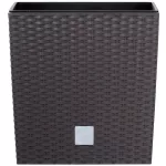 Rattan virágcserép, Prosperplast Rato Low 400, barna, 40 x 40 cm, magasság: 40,8 cm, betéttel, 37 / 64 l, rattan hatású, négyzetes, alacsony kivitel