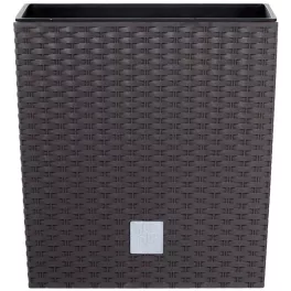   Rattan virágcserép, Prosperplast Rato Low 400, barna, 40 x 40 cm, magasság: 40,8 cm, betéttel, 37 / 64 l, rattan hatású, négyzetes, alacsony kivitel