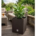 Rattan virágcserép, Prosperplast Rato Low 400, barna, 40 x 40 cm, magasság: 40,8 cm, betéttel, 37 / 64 l, rattan hatású, négyzetes, alacsony kivitel