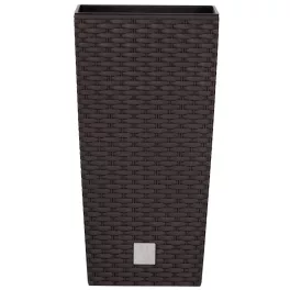   Rattan virágcserép, Prosperplast Rato Square 225, barna, 22,5 x 22,5 cm, magasság: 42,1 cm, betéttel, 8 / 16,3 l, rattan hatású, négyzetes