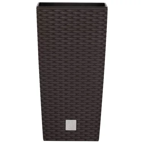 Rattan virágcserép, Prosperplast Rato Square 225, barna, 22,5 x 22,5 cm, magasság: 42,1 cm, betéttel, 8 / 16,3 l, rattan hatású, négyzetes