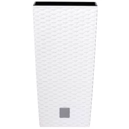   Rattan virágcserép, Prosperplast Rato Square 225, fehér, 22,5 x 22,5 cm, magasság: 42,1 cm, betéttel, 8 / 16,3 l, rattan hatású, négyzetes