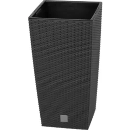   Rattan virágcserép, Prosperplast Rato Square 325, antracit, 32,5 x 32,5 cm, magasság: 61 cm, betéttel, 21 / 49 l, rattan hatású, négyzetes