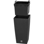 Rattan virágcserép, Prosperplast Rato Square 325, antracit, 32,5 x 32,5 cm, magasság: 61 cm, betéttel, 21 / 49 l, rattan hatású, négyzetes
