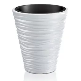   Műanyag virágcserép, Prosperplast Sand 350, fehér, átmérő: 34,5 cm, magasság: 38,5 cm, betéttel, 11 / 21 l, hullámmintás, kerek