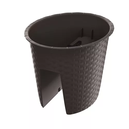 Rattan virágcserép, Prosperplast Rato Railing Oval 300, barna, átmérő: 30 cm, magasság: 22,7 cm, rattan hatású, kerek, korlátra szerelhető