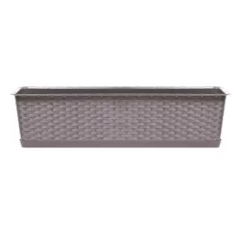   Rattan virágláda, Prosperplast Ratolla Case P 700, mokka, 68,5 x 17,3 cm, magasság: 15 cm, alátéttel, 13 l, rattan hatású