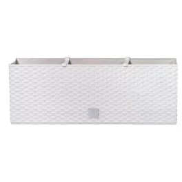   Rattan virágláda, Prosperplast Ratolla Case 500, fehér, 49,2 x 17,2 cm, magasság: 17,4 cm, CWS öntözőrendszerrel, 12 l, rattan hatású