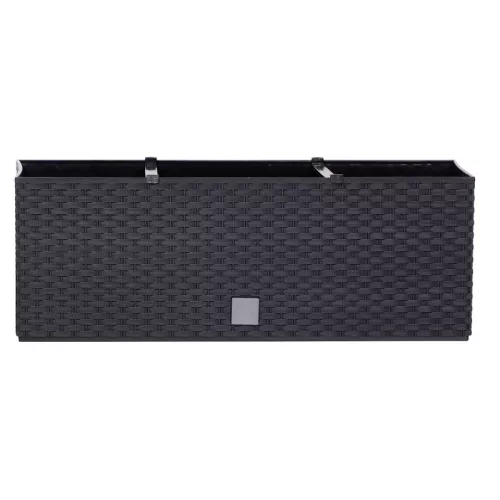 Rattan virágláda, Prosperplast Ratolla Case 500, antracit, 49,2 x 17,2 cm, magasság: 17,4 cm, CWS öntözőrendszerrel, 12 l, rattan hatású