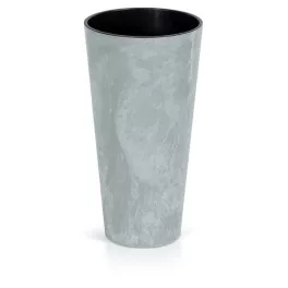   Műanyag virágcserép, Prosperplast Tubus Slim Beton, világosszürke, átmérő: 25 cm, magasság: 47,6 cm, betéttel, 7,5 / 15,5 l, betonhatású, kerek