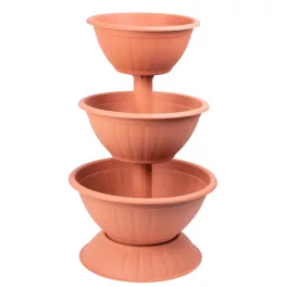   Műanyag háromszintes virágcserép, Strend Pro Garden Pyramid, terrakotta, átmérők: 25 cm / 32,5 cm / 40 cm, magasság: 79 cm, kerek