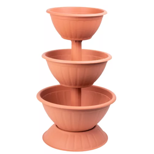 Műanyag háromszintes virágcserép, Strend Pro Garden Pyramid, terrakotta, átmérők: 32,5 cm / 40 cm / 47,5 cm, magasság: 82 cm, kerek