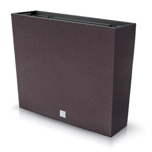 Rattan virágcserép, Prosperplast Rato Case, barna, 58 x 18 cm, magasság: 49,8 cm, betéttel, 12 / 44 l, rattan hatású, négyzetes