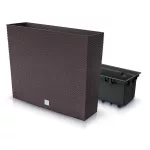 Rattan virágcserép, Prosperplast Rato Case, barna, 58 x 18 cm, magasság: 49,8 cm, betéttel, 12 / 44 l, rattan hatású, négyzetes