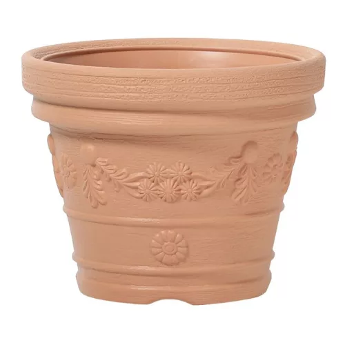 Műanyag virágcserép, Prosperplast Decora, terrakotta, átmérő: 30 cm, magasság: 23,5 cm, virág minta, 8 l, kerek
