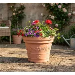 Műanyag virágcserép, Prosperplast Decora, terrakotta, átmérő: 57 cm, magasság: 45,5 cm, virág minta, 65 l, kerek