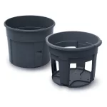 Műanyag burgonyatermesztő cserép, Prosperplast, antracit, átmérő: 39,2 cm, magasság: 31,6 cm, 28 l, ablakos betéttel, betakarító nyílásokkal, 2 részes, kerek